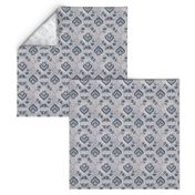 Navy & White Floral Ogees on Textured Light Grey - small