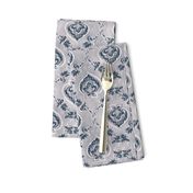 Navy & White Floral Ogees on Textured Light Grey - small