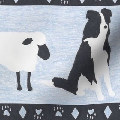 Primitive Border Collie and sheep border - slate blue Large width