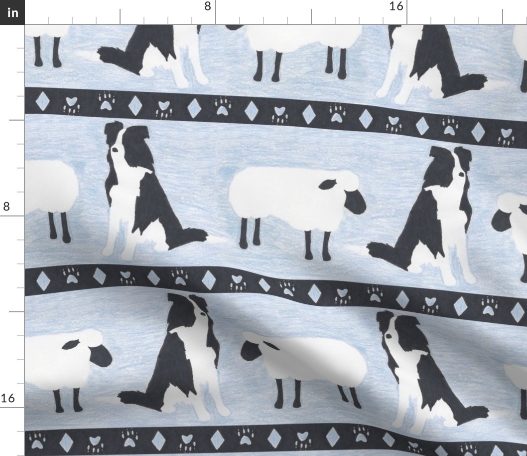 Primitive Border Collie and sheep border - slate blue Large width