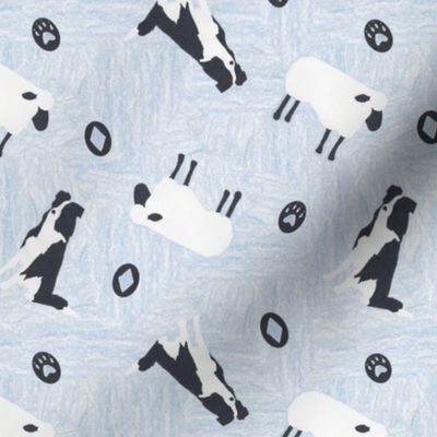 Primitive Border Collie and sheep - slate blue ditzy