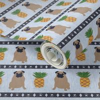 Primitive Pug and pineapple - slate blue small border