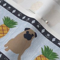 Primitive Pug and pineapple - slate blue small border length