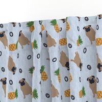 Primitive Pug and pineapple - slate blue ditsy