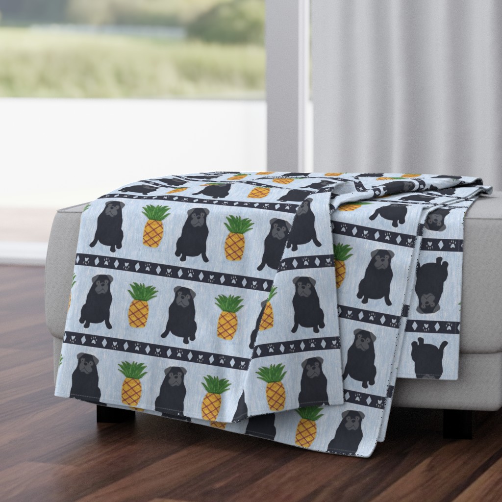 Primitive Pug and pineapple - slate blue large border width black