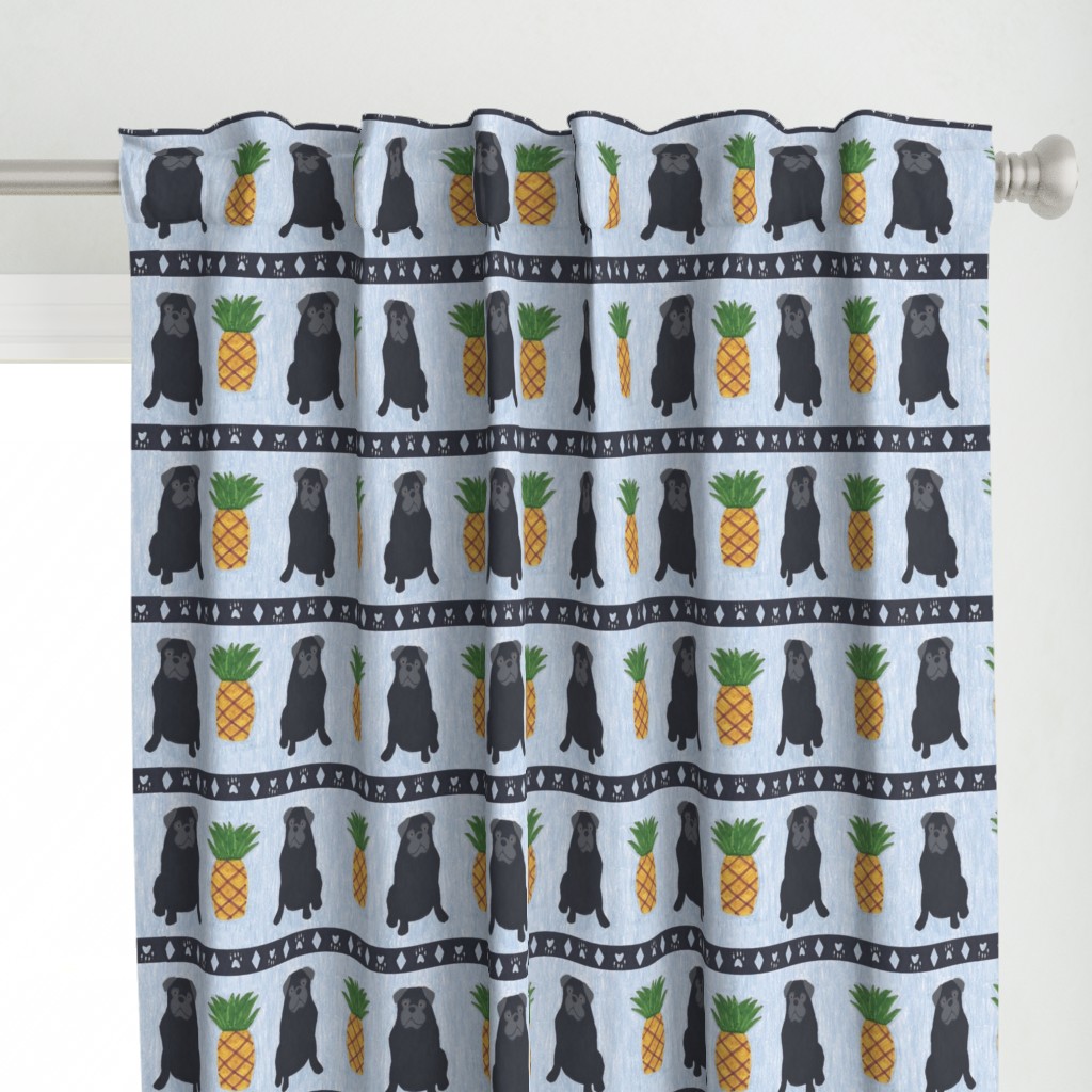 Primitive Pug and pineapple - slate blue large border width black