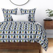 Primitive Pug and pineapple - slate blue large border width black