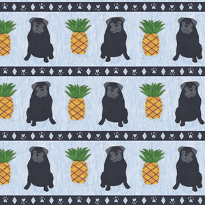 Primitive Pug and pineapple - slate blue large border width black