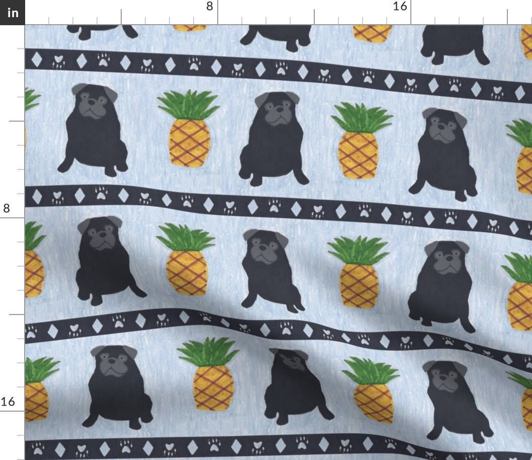 Primitive Pug and pineapple - slate blue large border width black