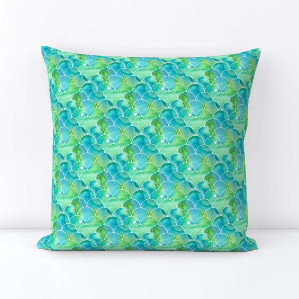 Mini Print Watercolor Mermaid Scales in Green and Blue 