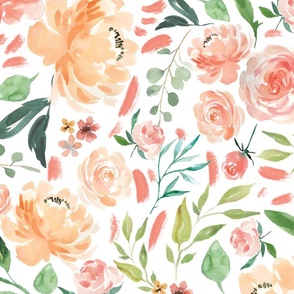 30" Painted Watercolor Peach Floral - 30" fabric repeat