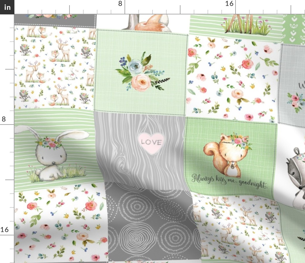 Woodland Friends Quilt - Baby Girl Patchwork Blanket Bedding (basil green) GL-GN7