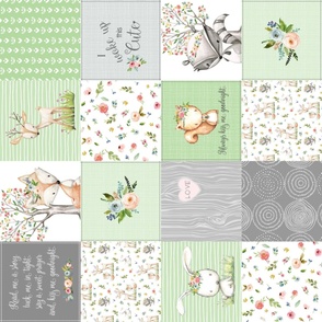 Woodland Friends Quilt - Baby Girl Patchwork Blanket Bedding (basil green) GL-GN7, rotated