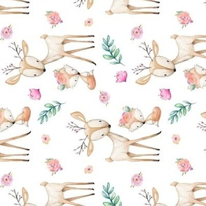 Sweet Deer & Fox - Pink Flowers Woodland Animals Baby Girl Nursery Bedding, rotated