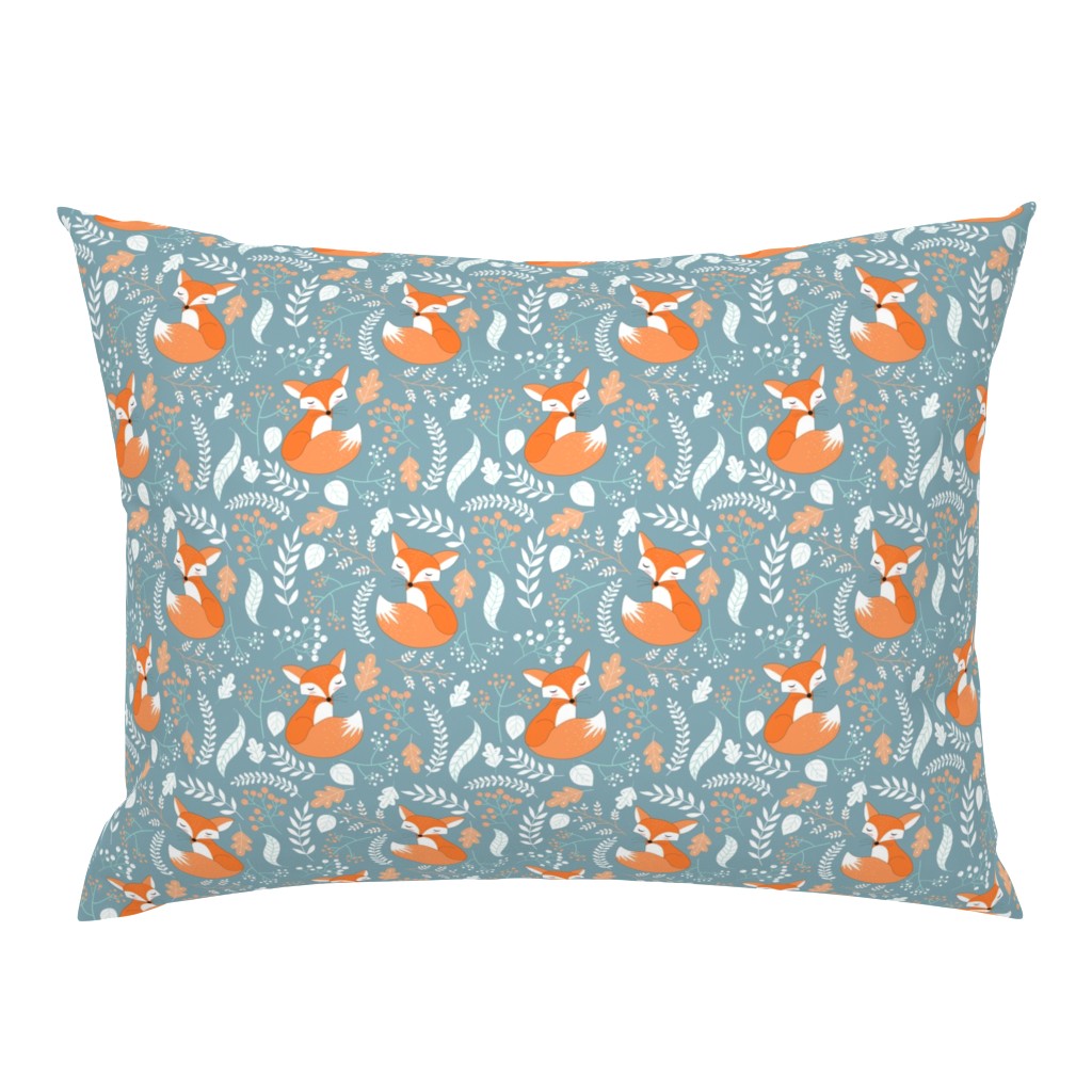 Fox - Sleepy Foxes (blue pond) Baby Nursery Woodland Animals Kids Childrens Bedding P2