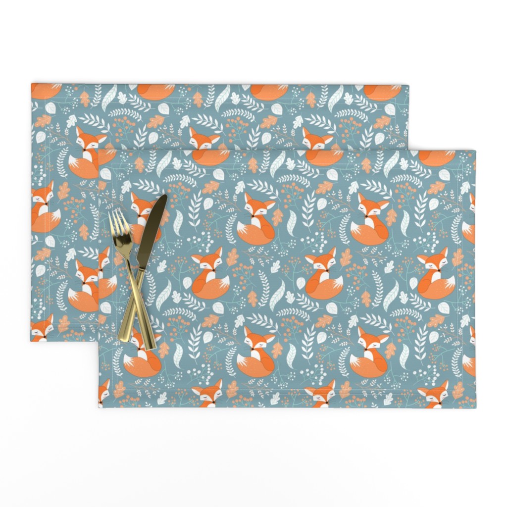 Fox - Sleepy Foxes (blue pond) Baby Nursery Woodland Animals Kids Childrens Bedding P2