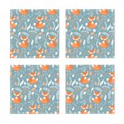 Fox - Sleepy Foxes (blue pond) Baby Nursery Woodland Animals Kids Childrens Bedding P2