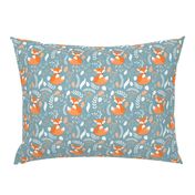 Fox - Sleepy Foxes (blue pond) Baby Nursery Woodland Animals Kids Childrens Bedding P2