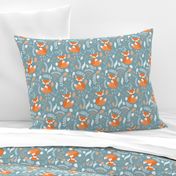 Fox - Sleepy Foxes (blue pond) Baby Nursery Woodland Animals Kids Childrens Bedding P2