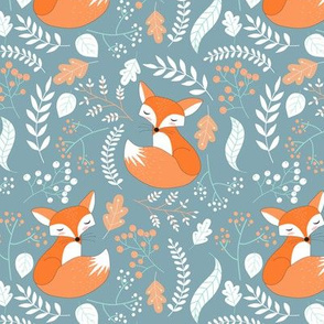 Fox - Sleepy Foxes (blue pond) Baby Nursery Woodland Animals Kids Childrens Bedding P2