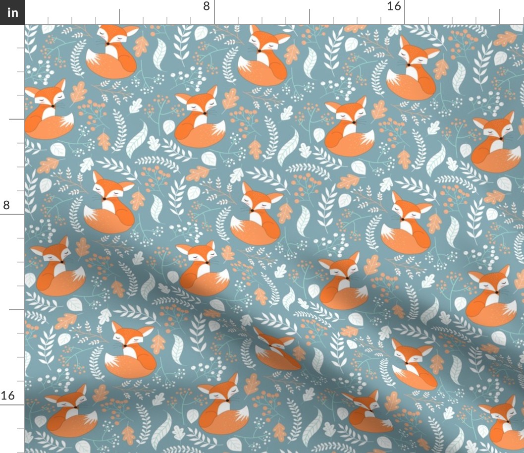 Fox - Sleepy Foxes (blue pond) Baby Nursery Woodland Animals Kids Childrens Bedding P2