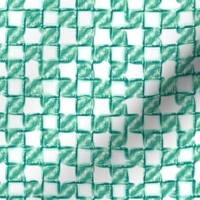 twisty checkerboard - teal/green on white
