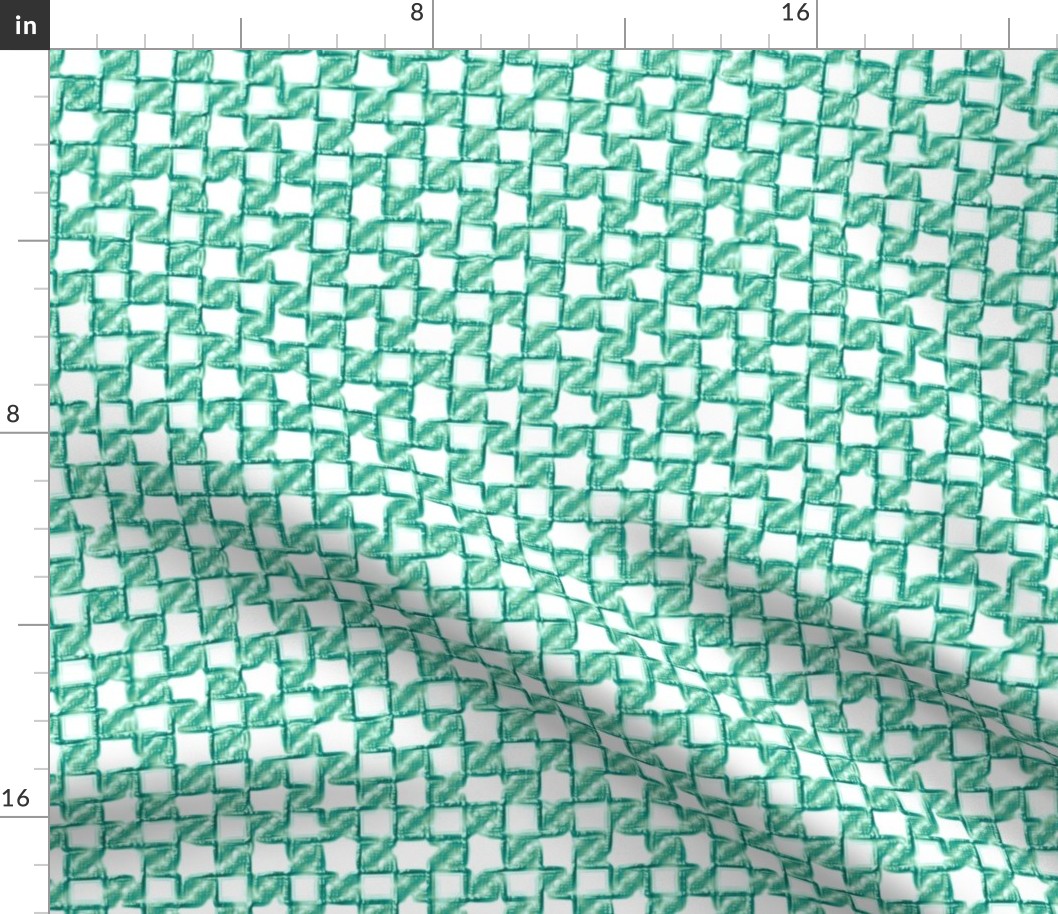 twisty checkerboard - teal/green on white