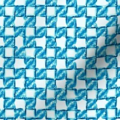 twisty checkerboard - bright blues on white