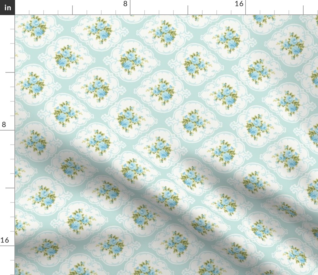 Rotated Aqua Cameo Roses by paris bebe fabrics-ed