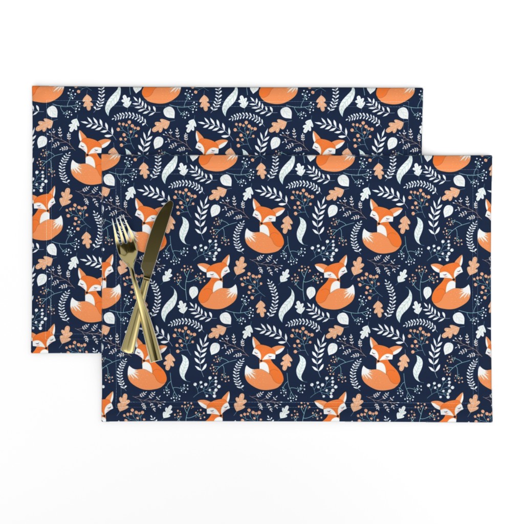 Fox - Sleepy Foxes (navy) Baby Nursery Woodland Animals Kids Childrens Bedding N10