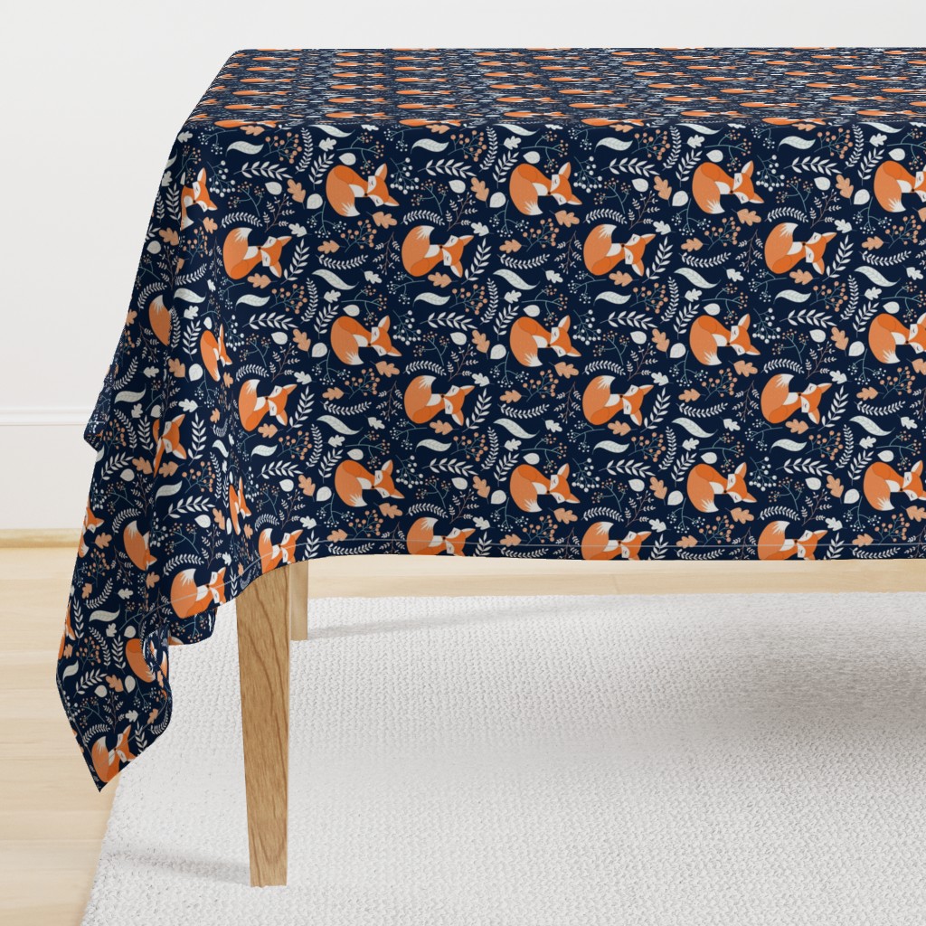 Fox - Sleepy Foxes (navy) Baby Nursery Woodland Animals Kids Childrens Bedding N10