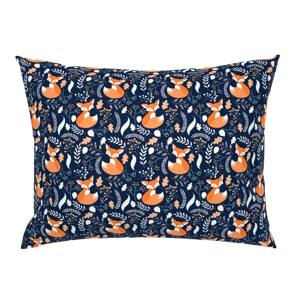 Fox - Sleepy Foxes (navy) Baby Nursery Woodland Animals Kids Childrens Bedding N10