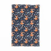 Fox - Sleepy Foxes (navy) Baby Nursery Woodland Animals Kids Childrens Bedding N10