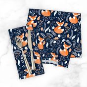 Fox - Sleepy Foxes (navy) Baby Nursery Woodland Animals Kids Childrens Bedding N10