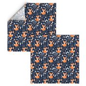 Fox - Sleepy Foxes (navy) Baby Nursery Woodland Animals Kids Childrens Bedding N10