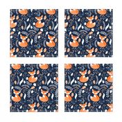 Fox - Sleepy Foxes (navy) Baby Nursery Woodland Animals Kids Childrens Bedding N10