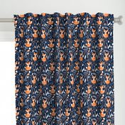 Fox - Sleepy Foxes (navy) Baby Nursery Woodland Animals Kids Childrens Bedding N10