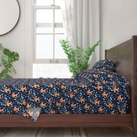 Fox - Sleepy Foxes (navy) Baby Nursery Woodland Animals Kids Childrens Bedding N10