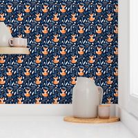 Fox - Sleepy Foxes (navy) Baby Nursery Woodland Animals Kids Childrens Bedding N10