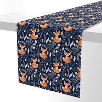 Fox - Sleepy Foxes (navy) Baby Nursery Woodland Animals Kids Childrens Bedding N10