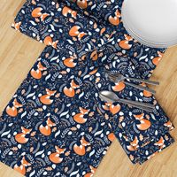 Fox - Sleepy Foxes (navy) Baby Nursery Woodland Animals Kids Childrens Bedding N10