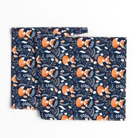 Fox - Sleepy Foxes (navy) Baby Nursery Woodland Animals Kids Childrens Bedding N10