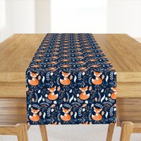 Fox - Sleepy Foxes (navy) Baby Nursery Woodland Animals Kids Childrens Bedding N10