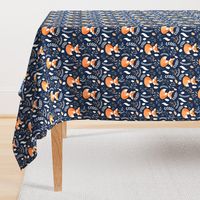 Fox - Sleepy Foxes (navy) Baby Nursery Woodland Animals Kids Childrens Bedding N10