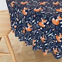 Fox - Sleepy Foxes (navy) Baby Nursery Woodland Animals Kids Childrens Bedding N10