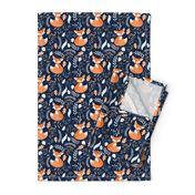 Fox - Sleepy Foxes (navy) Baby Nursery Woodland Animals Kids Childrens Bedding N10