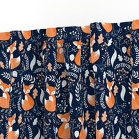 Fox - Sleepy Foxes (navy) Baby Nursery Woodland Animals Kids Childrens Bedding N10