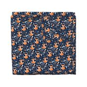 Fox - Sleepy Foxes (navy) Baby Nursery Woodland Animals Kids Childrens Bedding N10