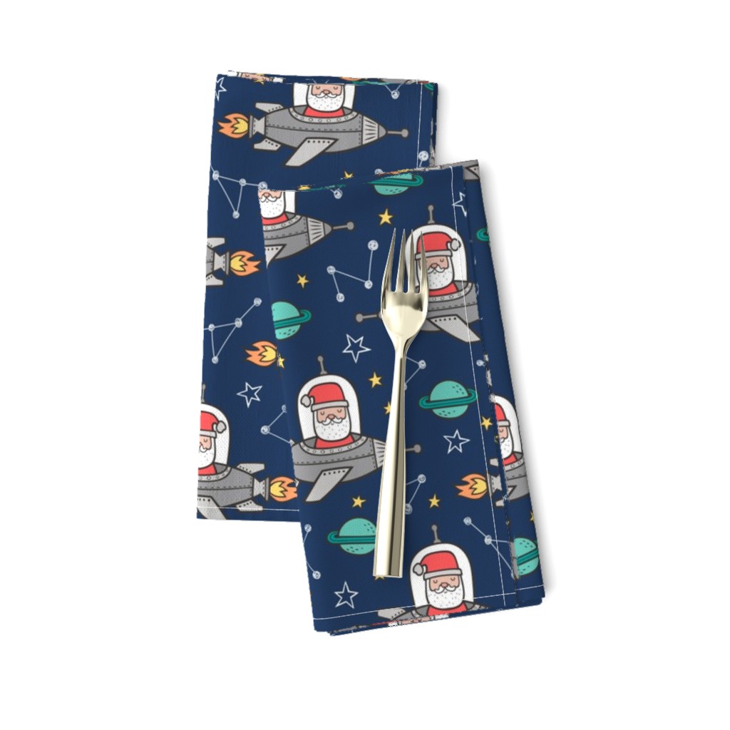 Christmas Santa Claus in Space Rockets, Planets & Constellations on Navy Blue