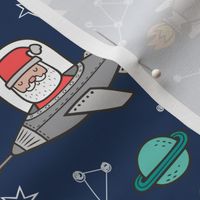 Christmas Santa Claus in Space Rockets, Planets & Constellations on Navy Blue